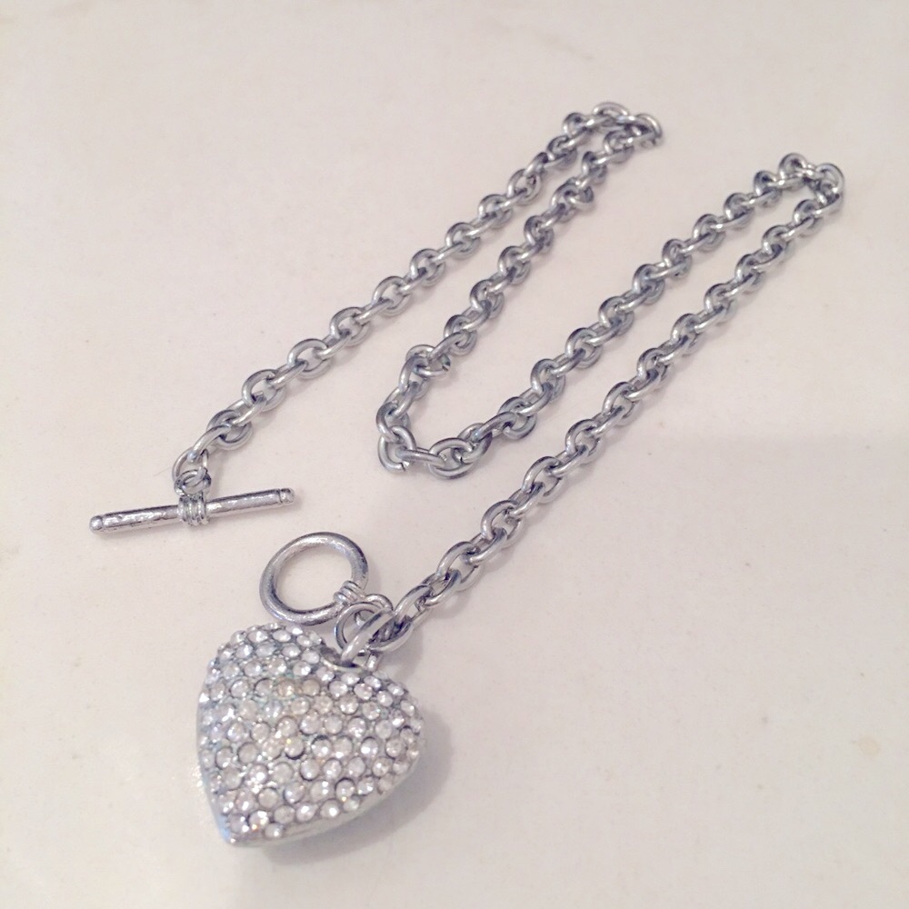 Sparkling Silver Heart Necklace with Crystal Pavé